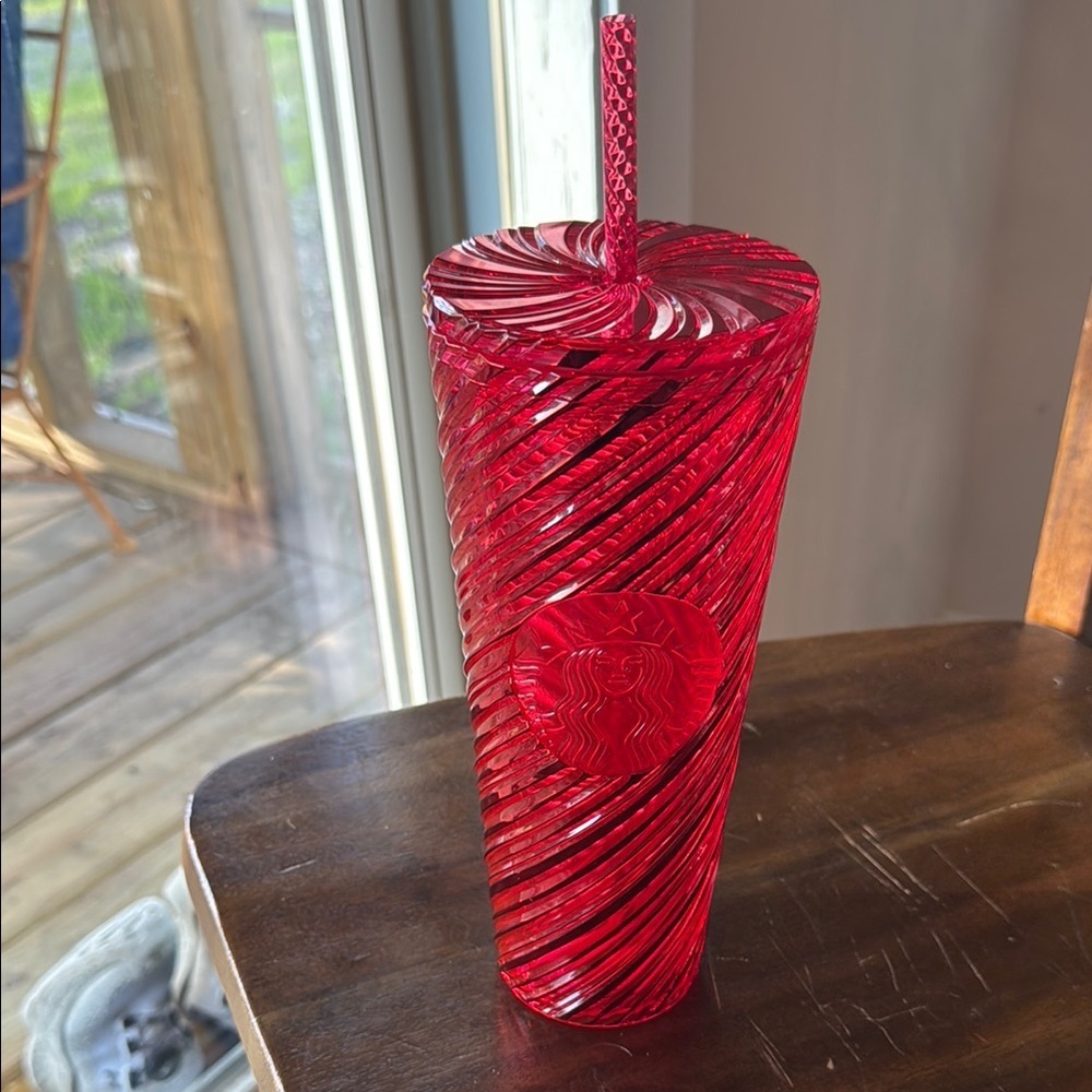 Red Swirl Tumbler with Straw